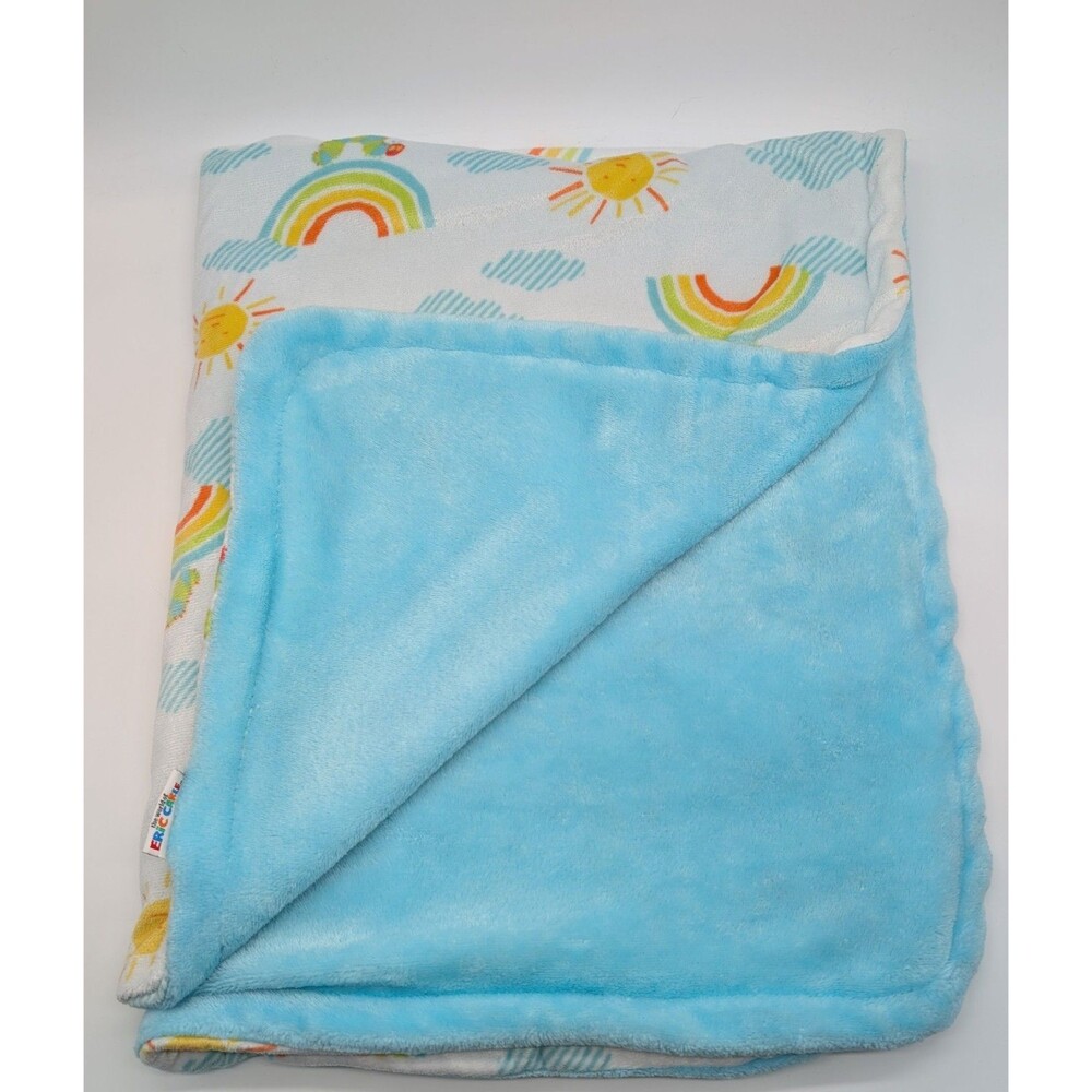 Eric Carle Very Hungry Caterpillar Plush Blanket Aqua Blue Rainbows Reversible
